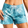 Damen Badeshorts Größe M aus Synthetik in Türkis Weiß mit Blattmuster und Kordelzug