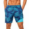 Herren Badeshorts XL aus Synthetik Blau Türkis mit Blattmuster