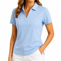 Damen Poloshirt Größe M Hellblau Kurzarm mit V-Ausschnitt