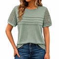 Damen T-Shirt Größe S Salbeigrün mit Spitzeneinsätzen und Kurzarm