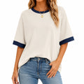 Damen T-Shirt Größe S Cremeweiß Marineblau lockere Passform