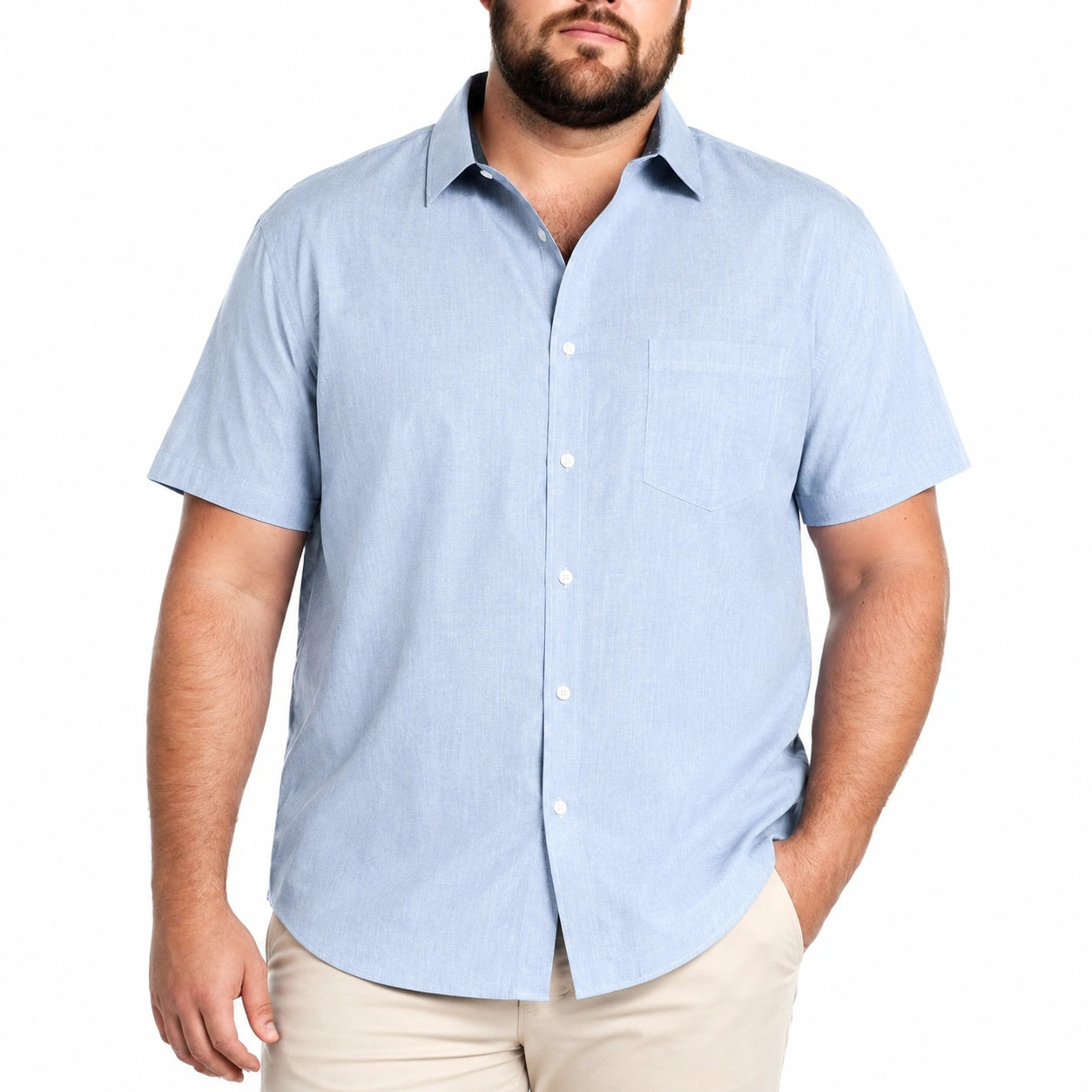 Herren Kurzarmhemd XL Hellblau Webstoff mit Brusttasche Klassisch