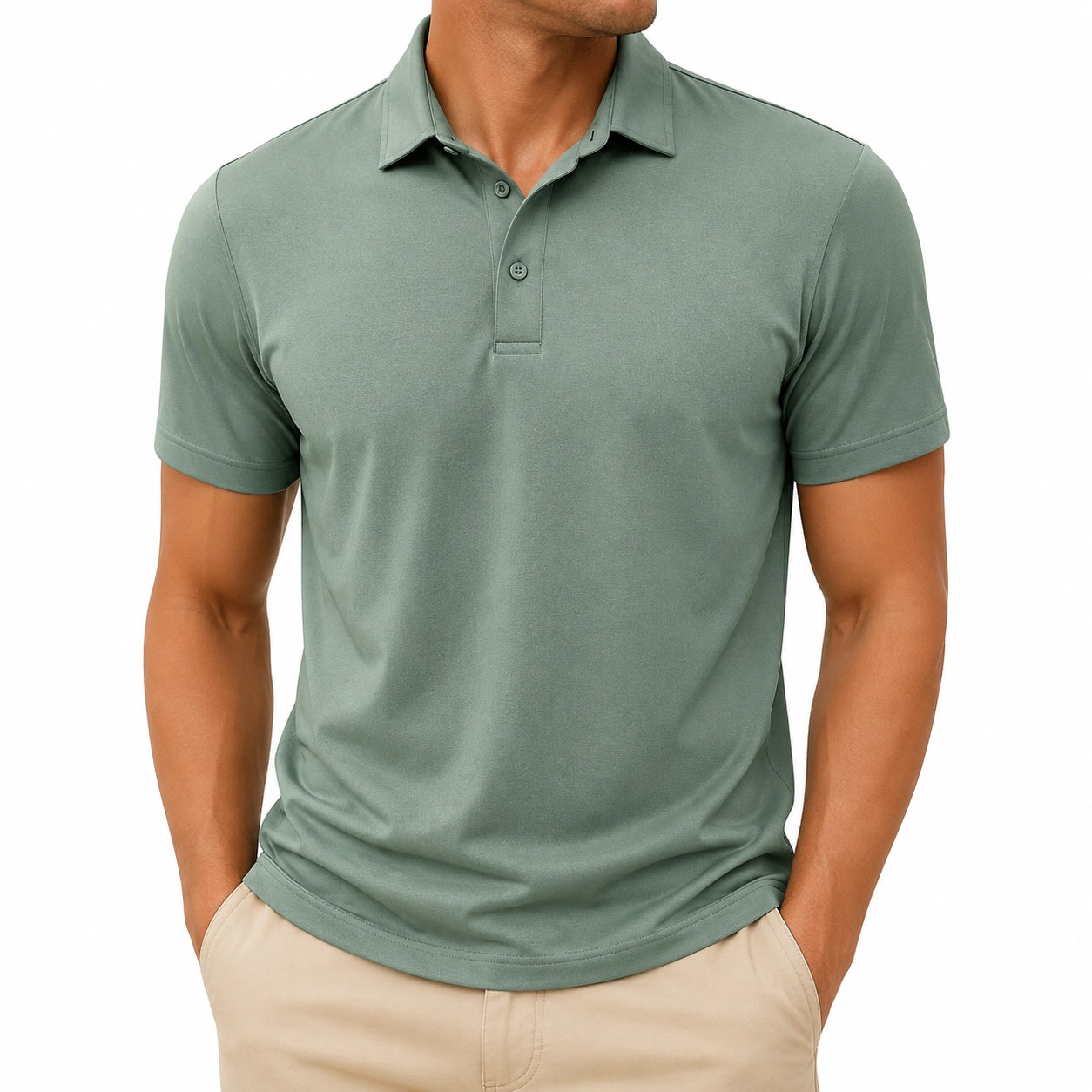 Herren Poloshirt M Textil Salbeigrün Kurzarm Freizeit Klassisch