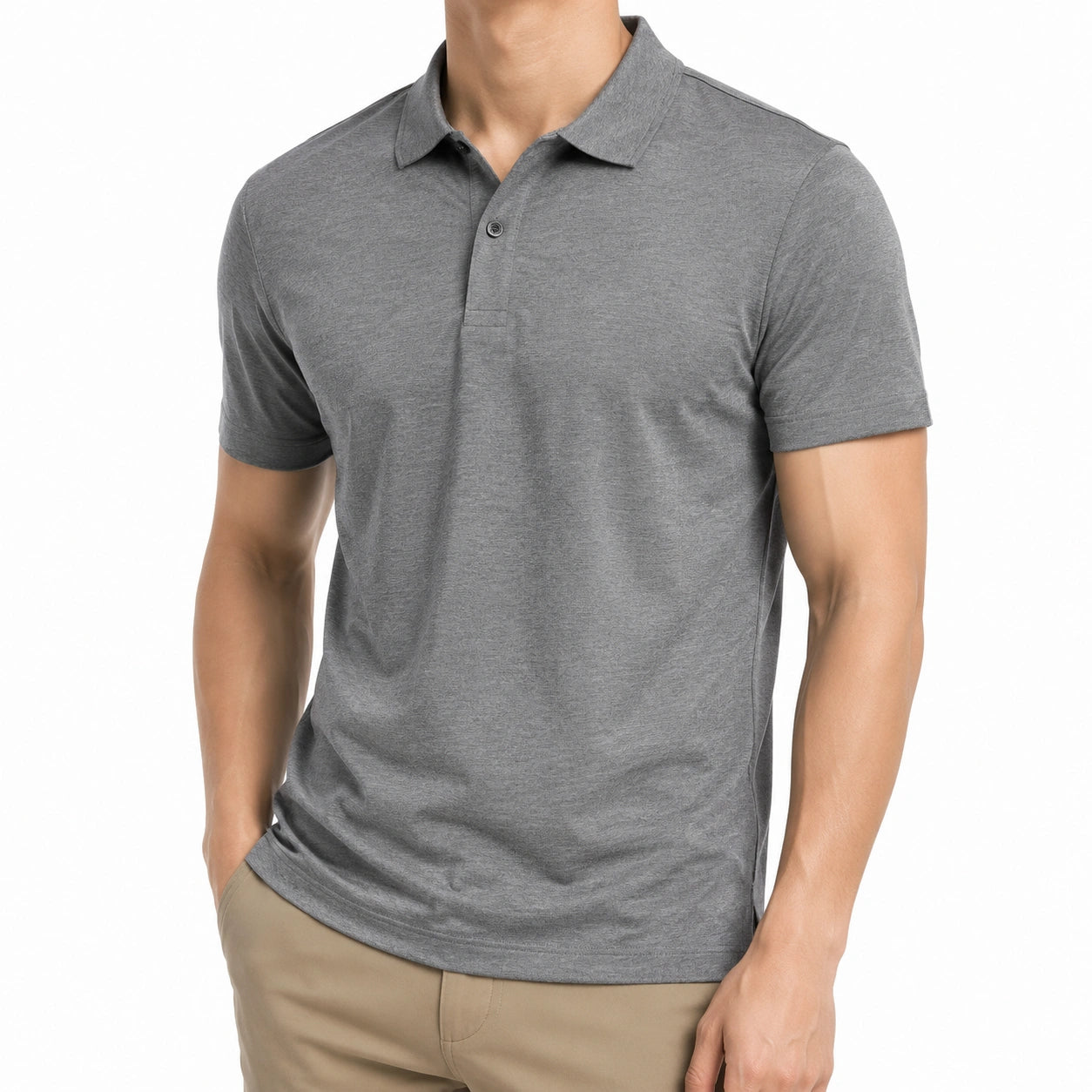 Herren Poloshirt L aus Textil in Grau mit Kurzarm