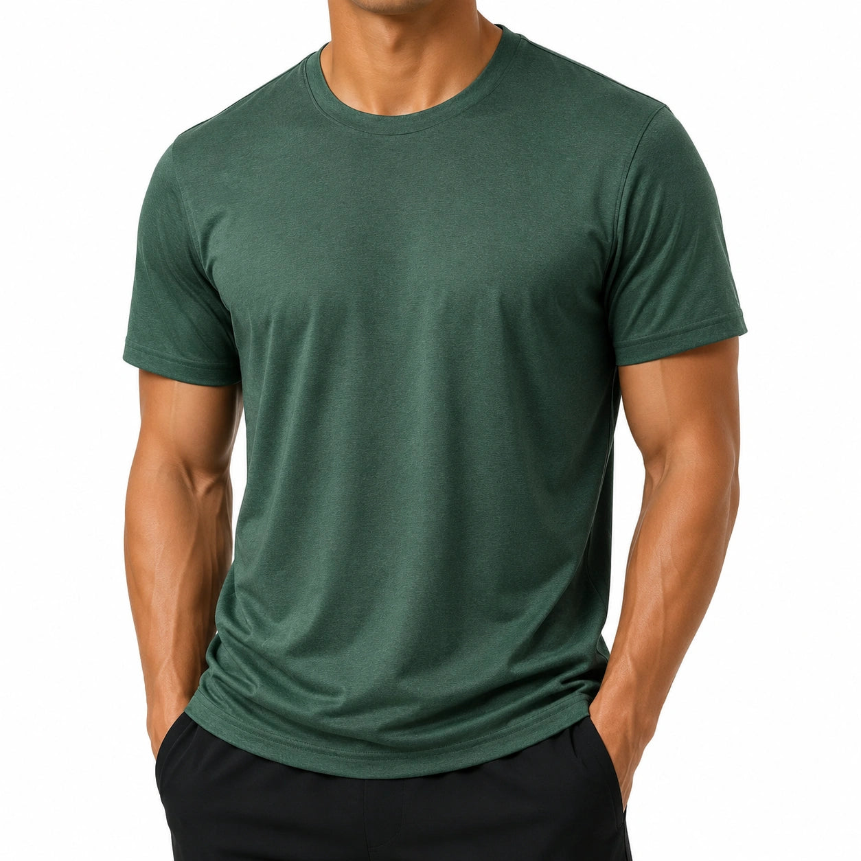 Herren T-Shirt M aus Textil in Dunkelgrün kurzarm mit Rundhals