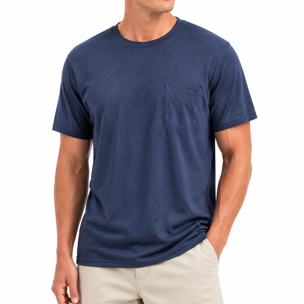 Herren T-Shirt Größe M aus Baumwolle in Dunkelblau mit Brusttasche