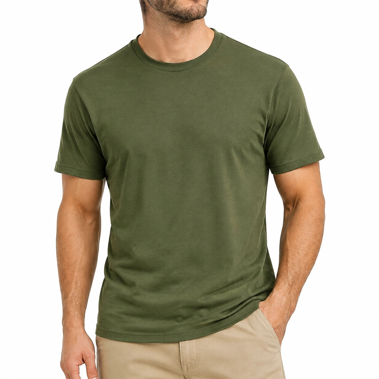 Herren T-Shirt Größe L Olivgrün Kurzarm Rundhals Freizeit