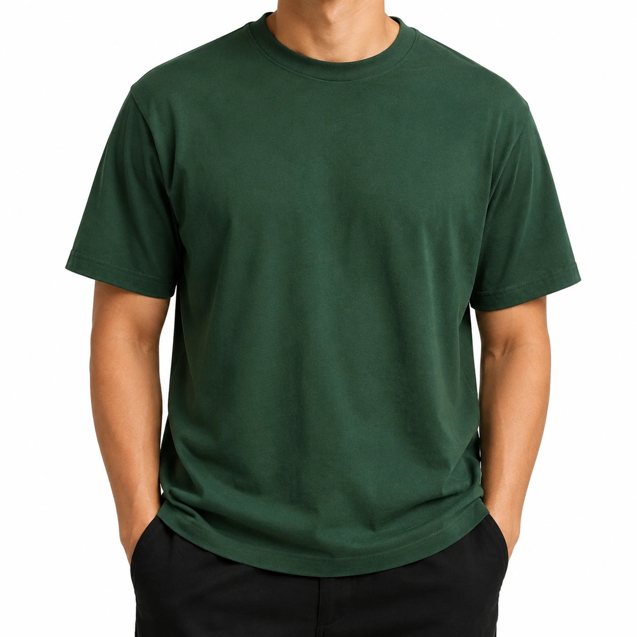 Herren T-Shirt XL aus Textil dunkelgrün kurzarm mit Rundhalsausschnitt
