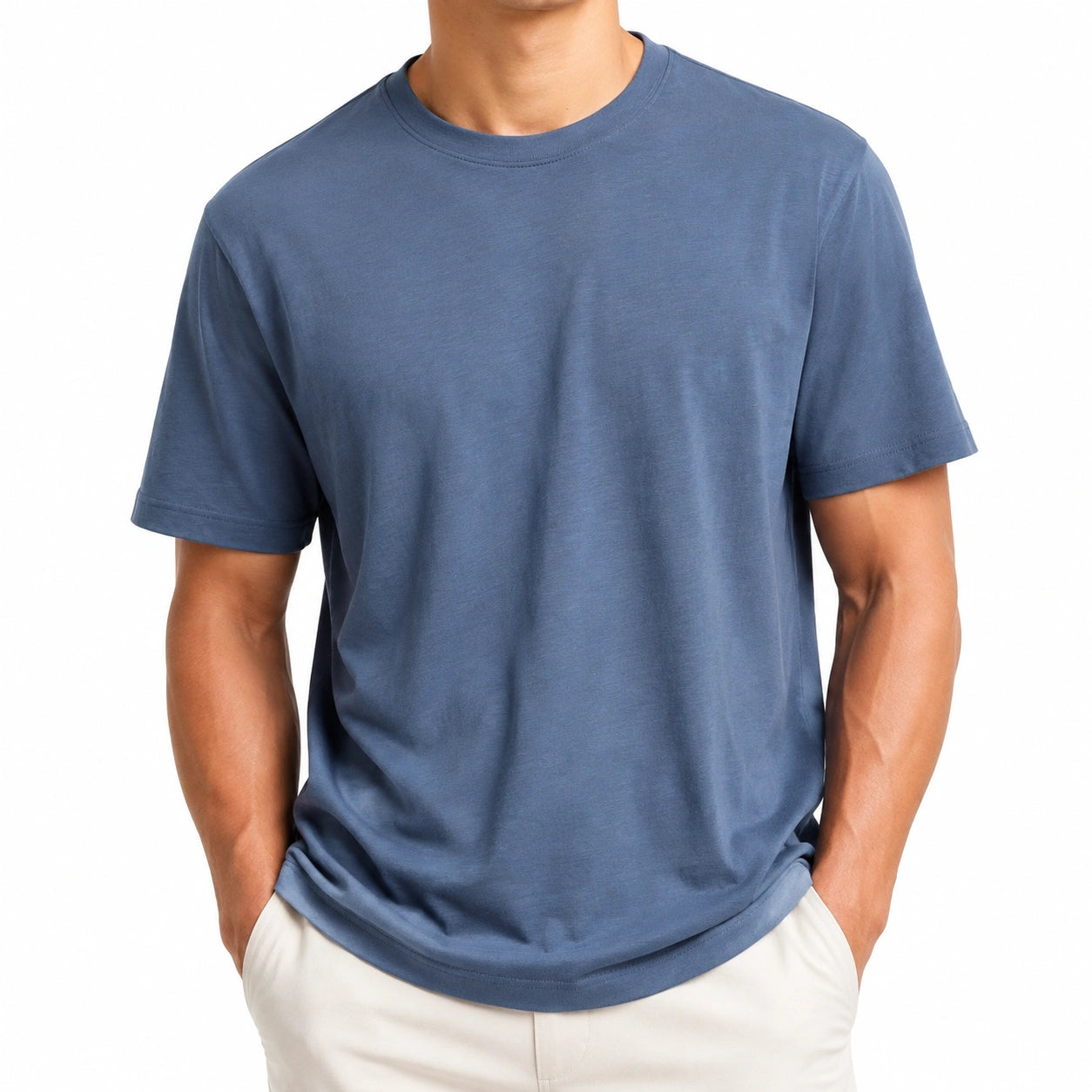 Herren T-Shirt XL Blau Kurzarm Rundhals Baumwolle Lockerer Freizeitstil