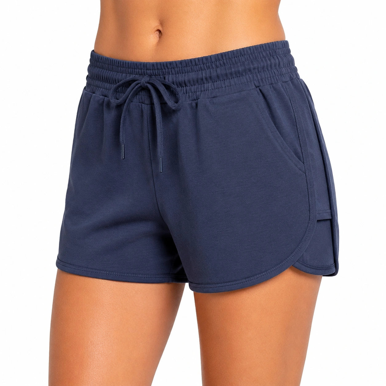 Damen Shorts Größe M aus Textil in Dunkelblau mit Kordelzug und Taschen