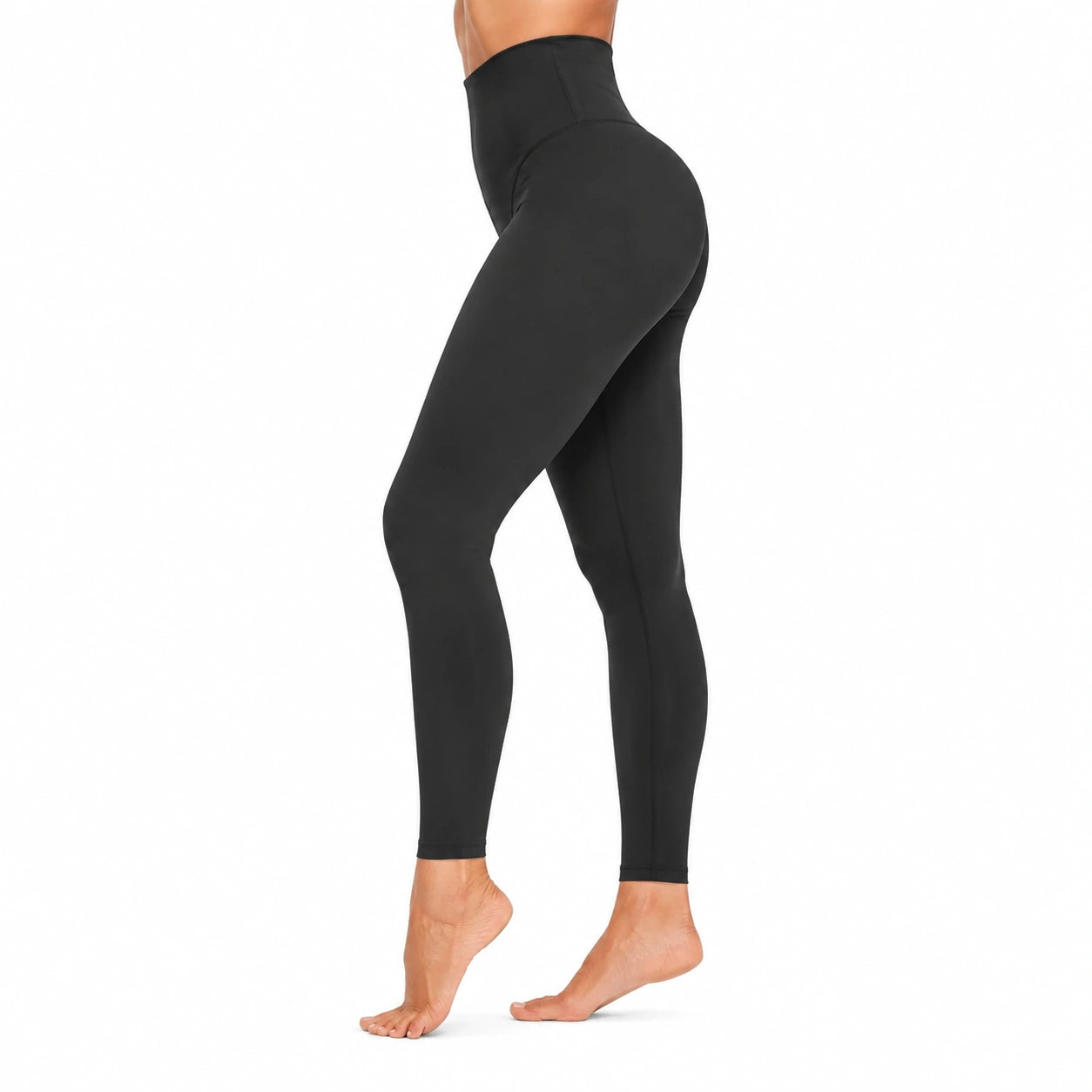 Damen Sportleggings Größe M aus elastischem Textil Schwarz mit hohem Bund